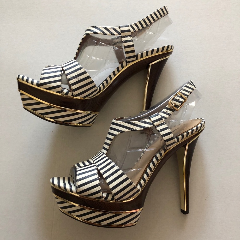 Brown, Gold, and Cream Gianni Bini Heels